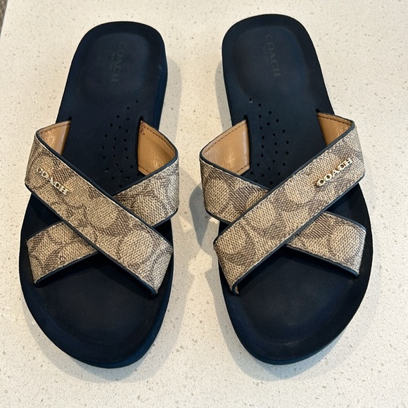 COACH Janine Criss Cross Slide Sandals Khaki Logo Women Size 7 - Picture 14 of 17